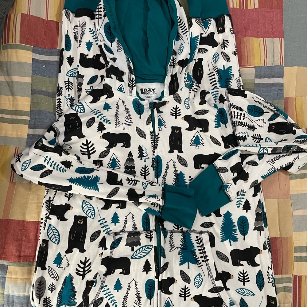 Adult Pajamas with Bear Print - Teal and Black - Lazy One-